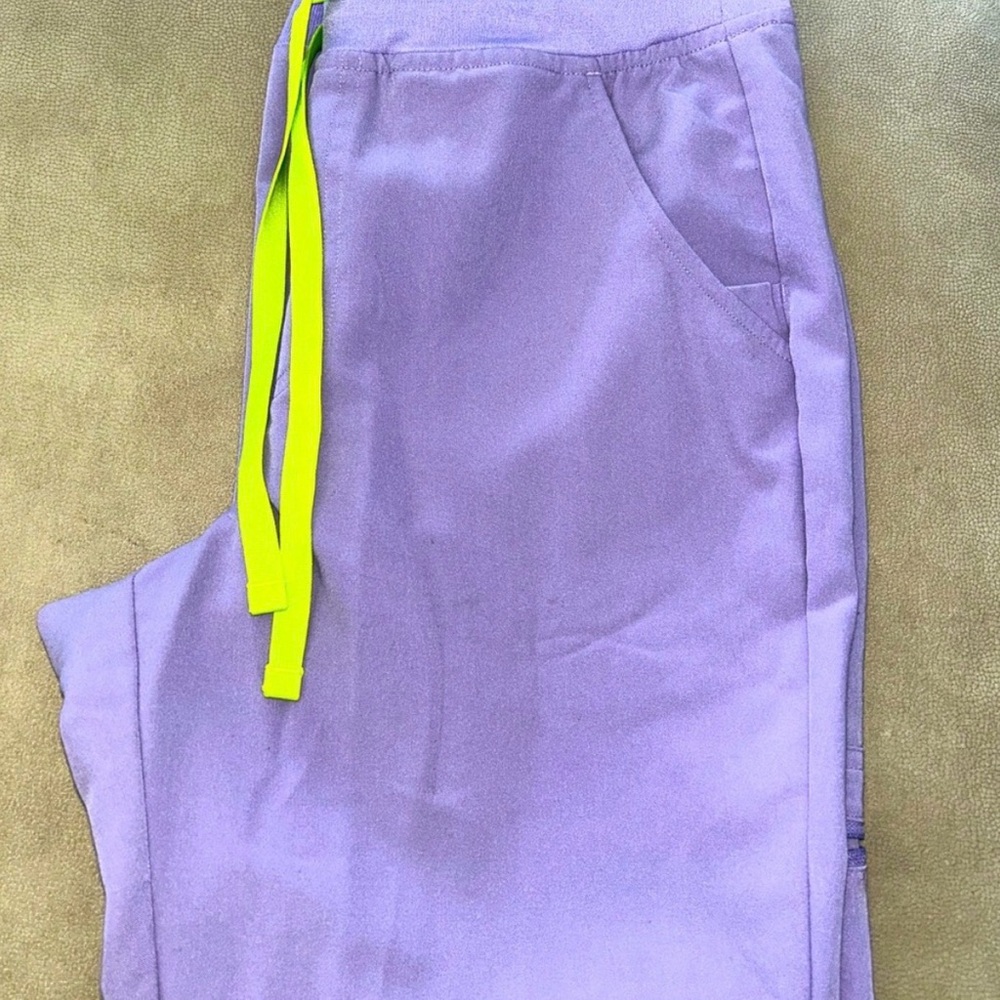 Figs Lavender Track Pants with Neon Yellow Drawstring